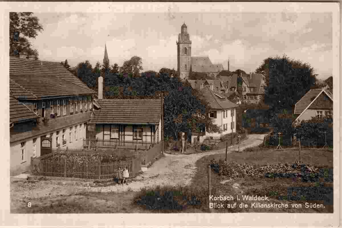 Korbach. Blick auf die Kilianskirche von Süden, 1942