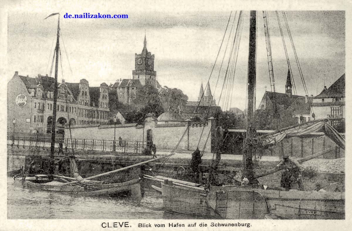 Kleve. Blick vom Hafen auf die Schwanenburg, 1921