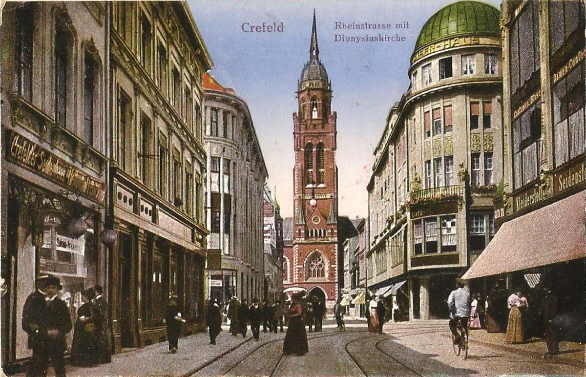 Krefeld. Rheinstraße mit Dionysiuskirche, 1923