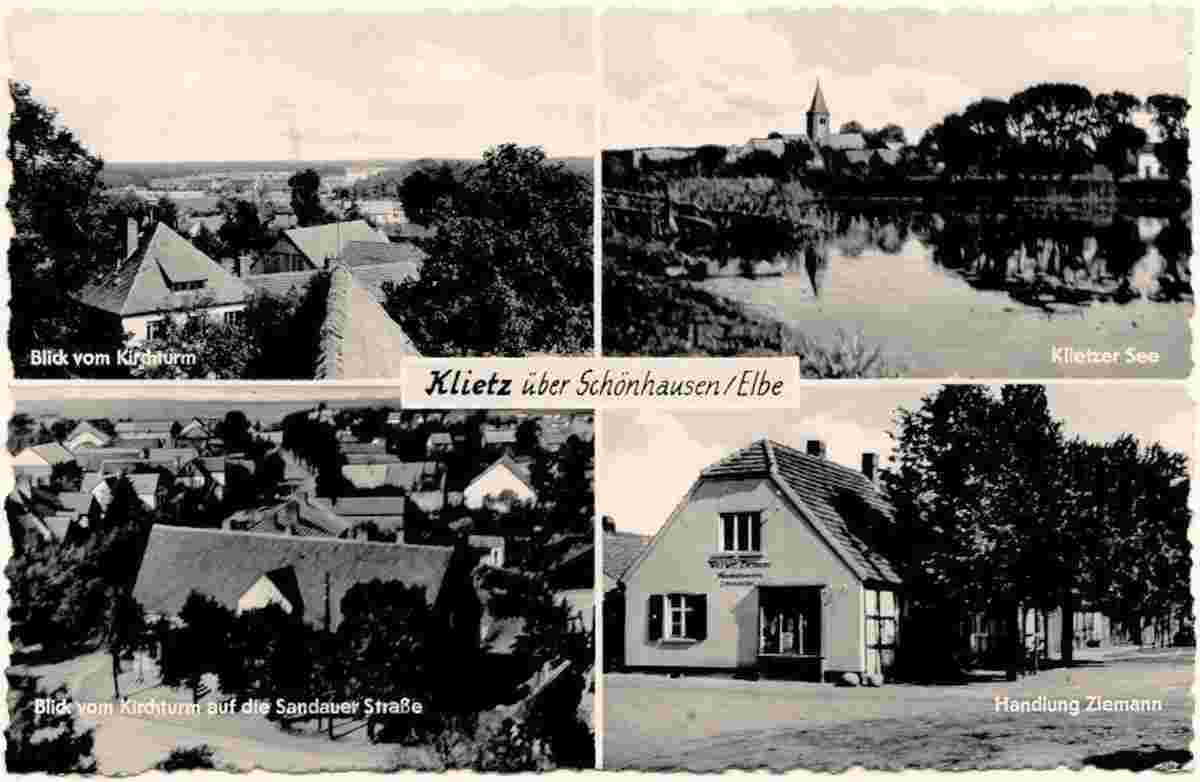 Klietz. Blick vom Kirchturm, Sandauer Strasse, Handlung Ziemann, Klietzer See