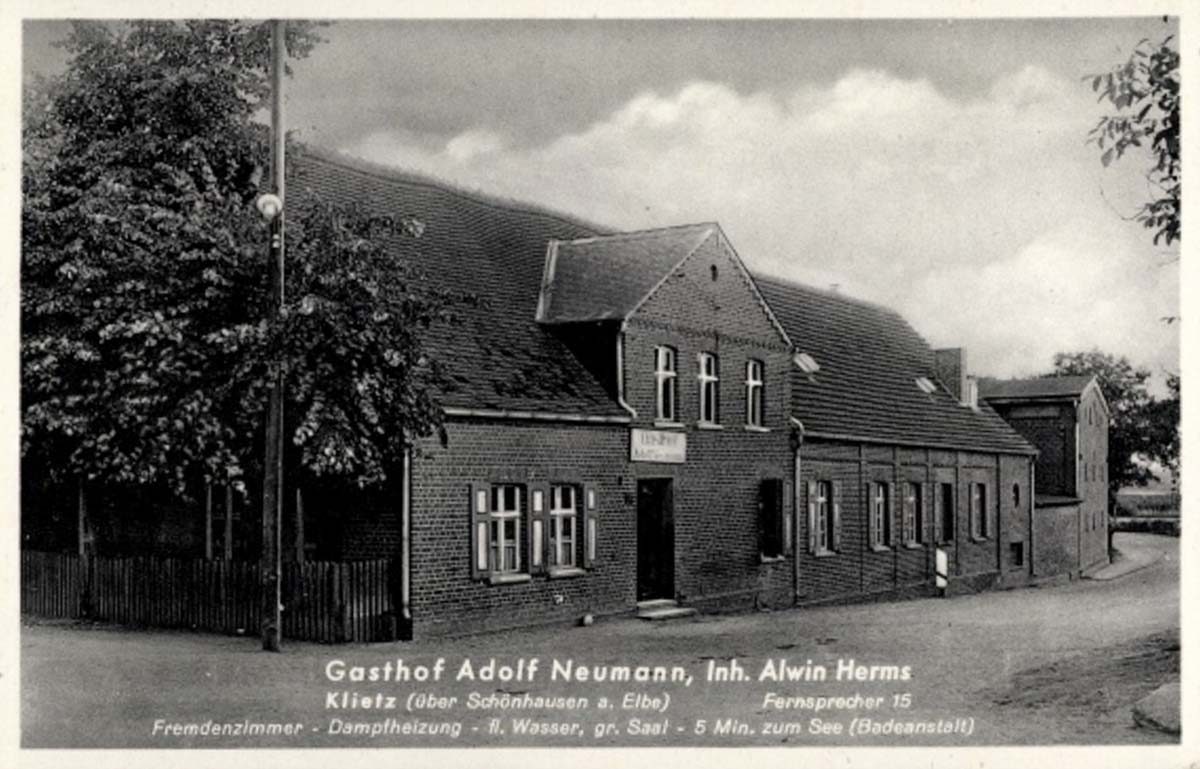 Klietz. Gasthof Adolf Neumann, Inhaber Alwin Herms, 1942