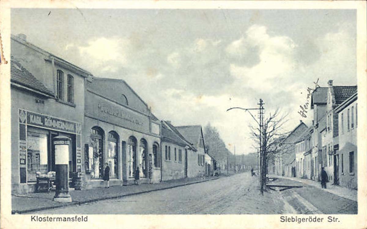 Klostermansfeld. Siebigeröder Straße mit Geschäften, 1943
