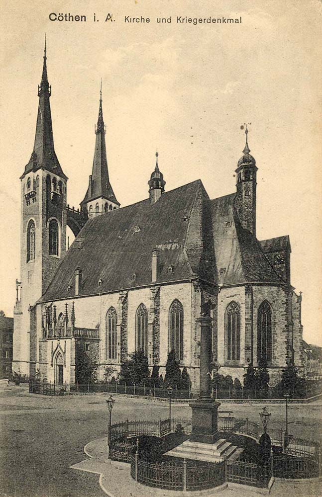 Köthen. Kirche und Kriegerdenkmal, 1918
