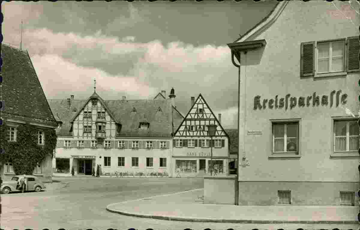 Langenau. Marktplatz, Hotel Krone, um 1955