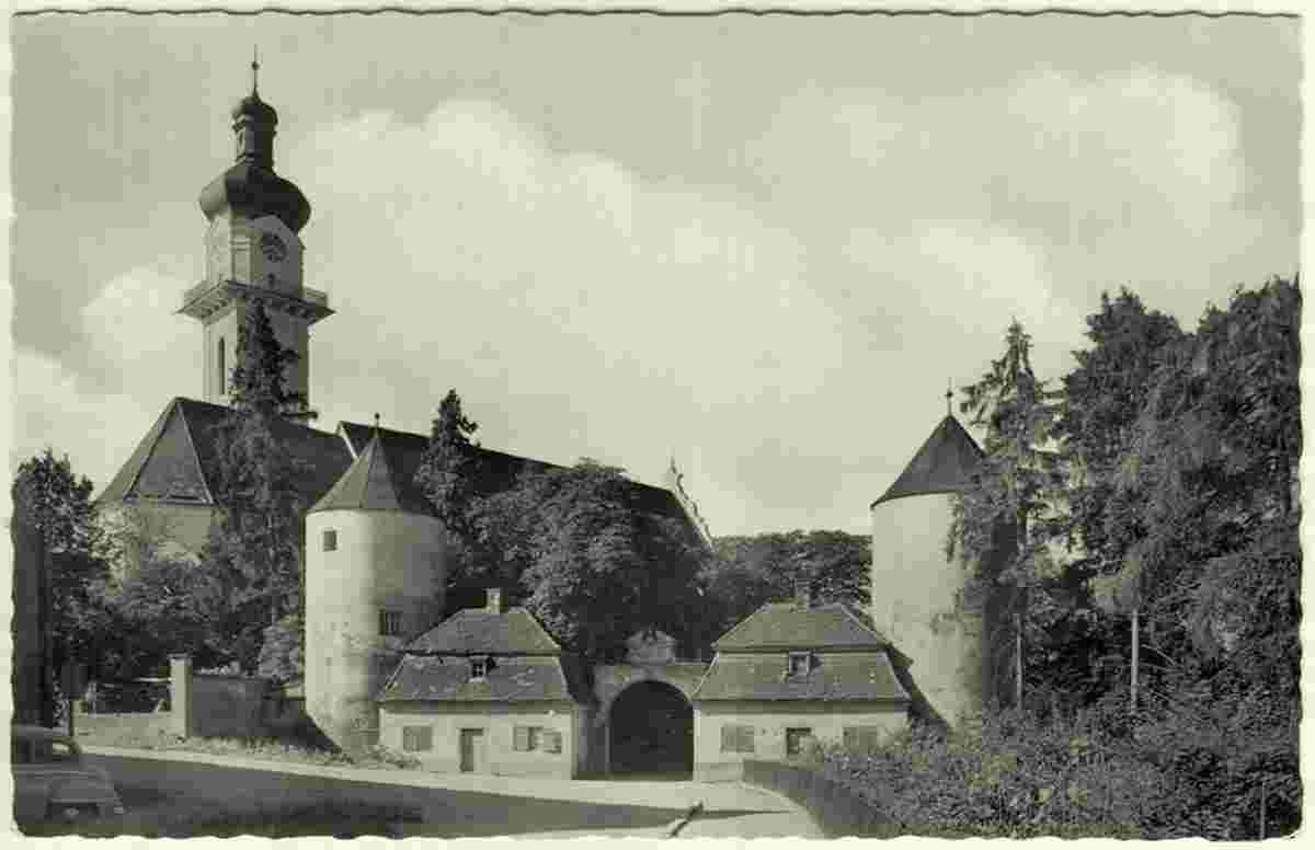 Laupheim. Kirche und Stadteingang, 1958