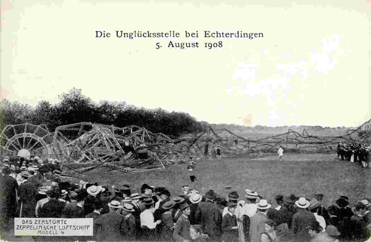 Leinfelden-Echterdingen. Echterdingen - Der zerstörte Zeppelin, 5. August 1908