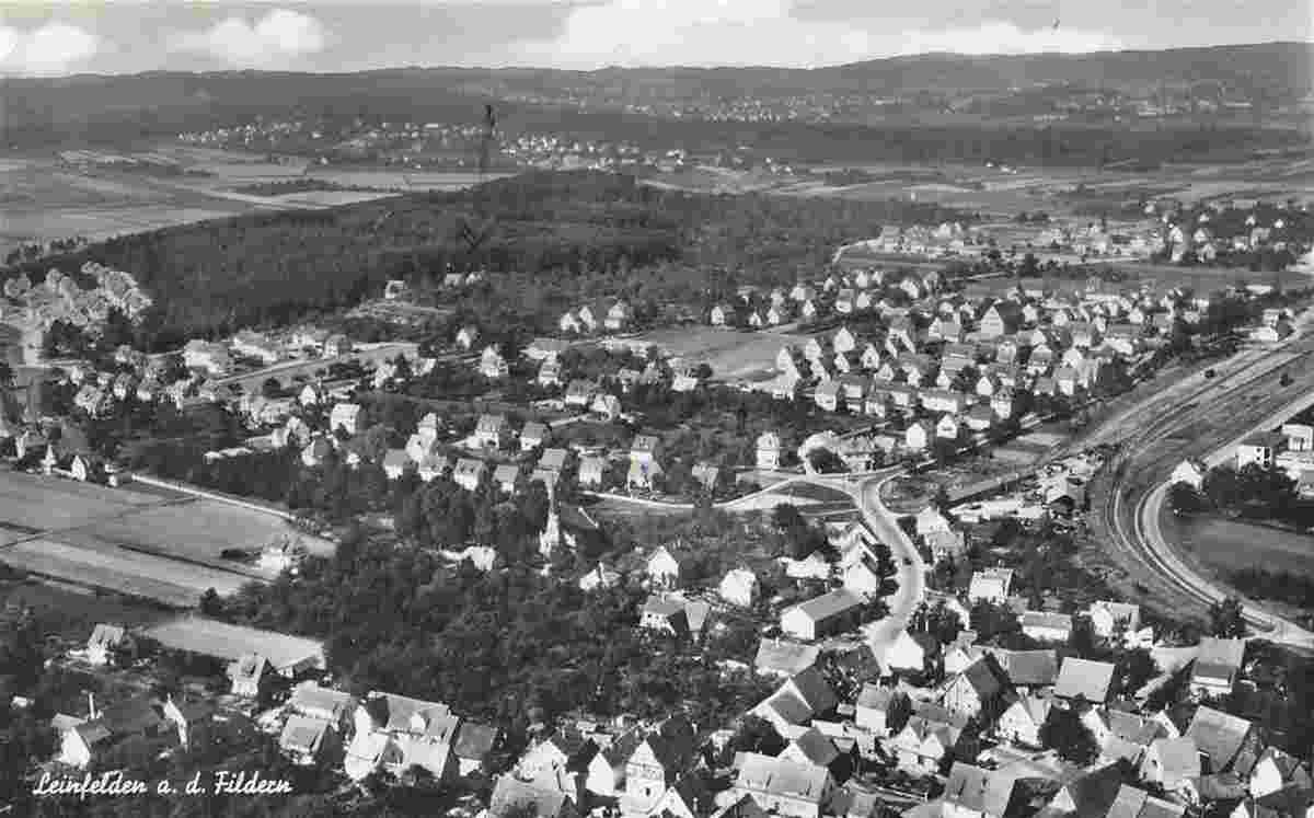 Leinfelden-Echterdingen. Leinfelden auf den Fildern, Luftbild, 1956