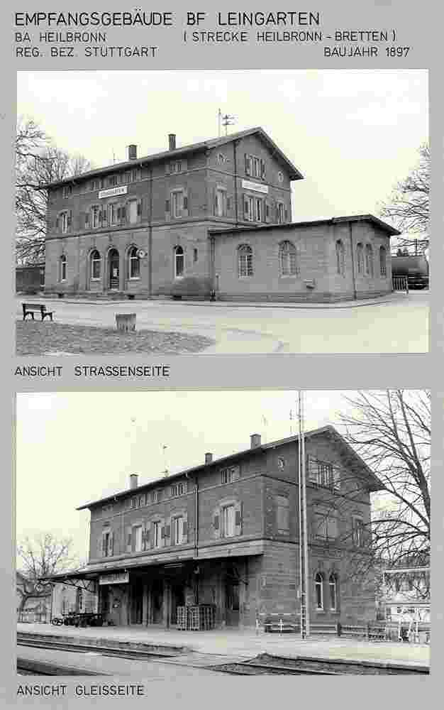 Leingarten. Empfangsgebäude, Ansicht vom Straßenseite und Gleisseite, Baujahr 1897