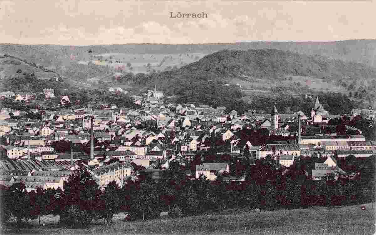 Lörrach. Panorama von Stadt - Industriegebiet im Vordergrund, 1917