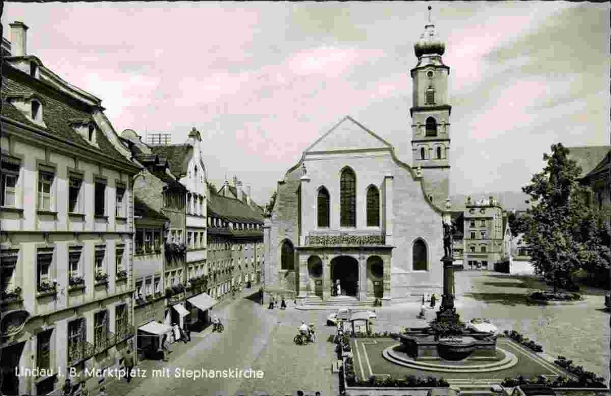 Lindau. Marktplatz - Häuser, Geschäfte, Stephanskirche, 1940