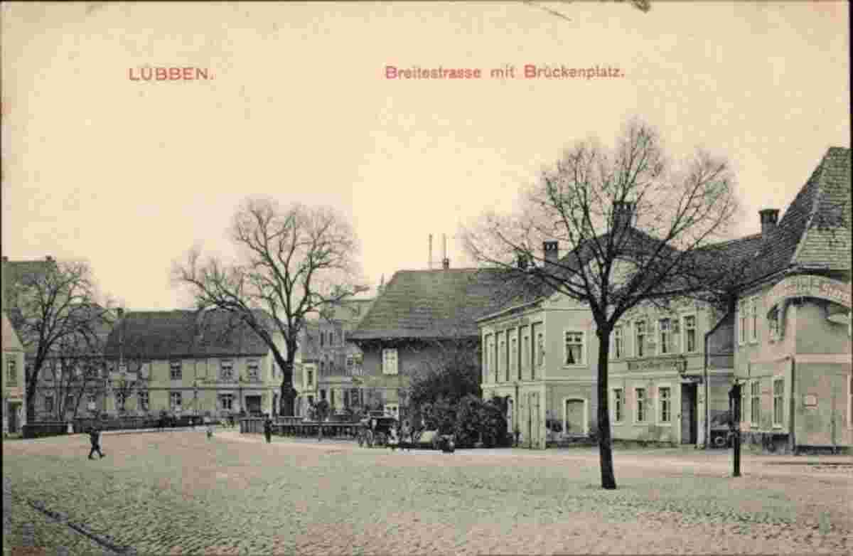 Lübben. Breite Straße mit Brückenplatz, Hotel zum goldenen Stern, 1909