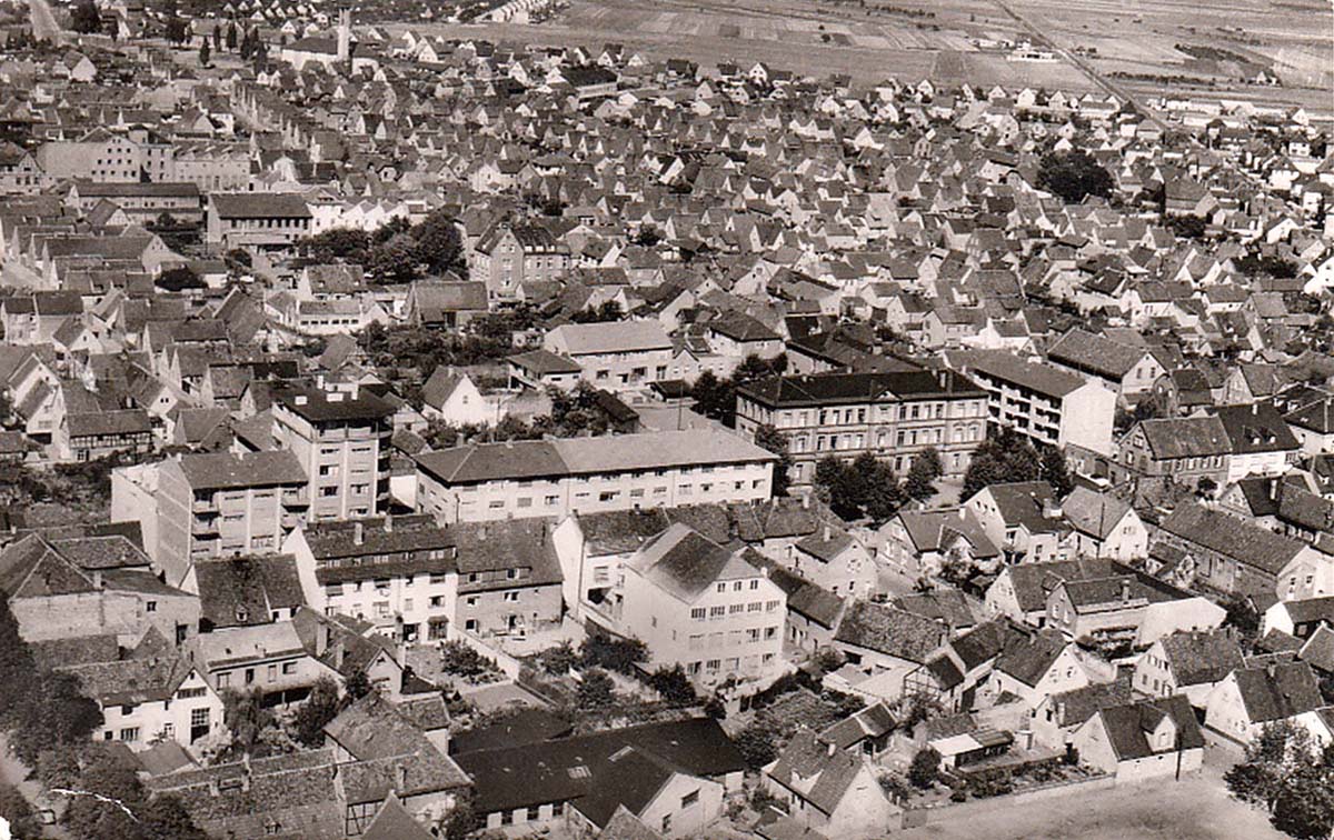 Lampertheim. Blick auf Stadt, 1957