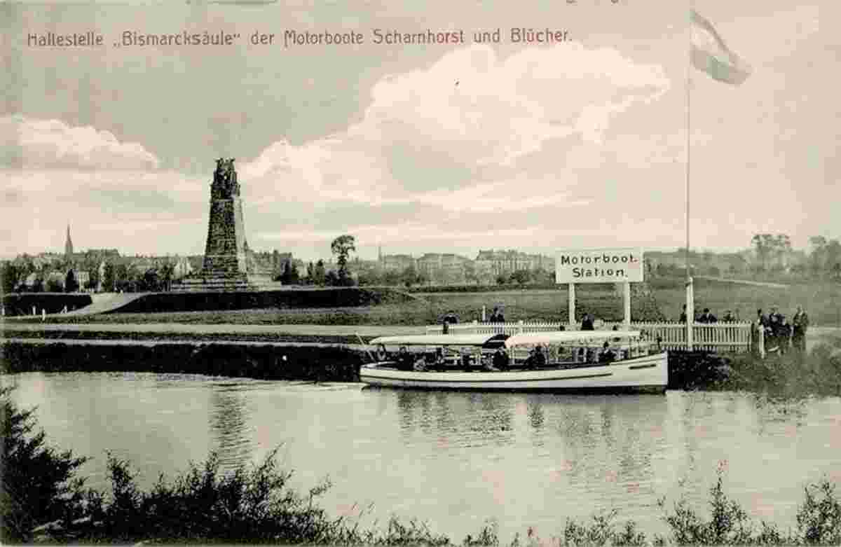 Laatzen. Haltestelle 'Bismarcksäule', Motorboote, Scharnhorst und Blücher