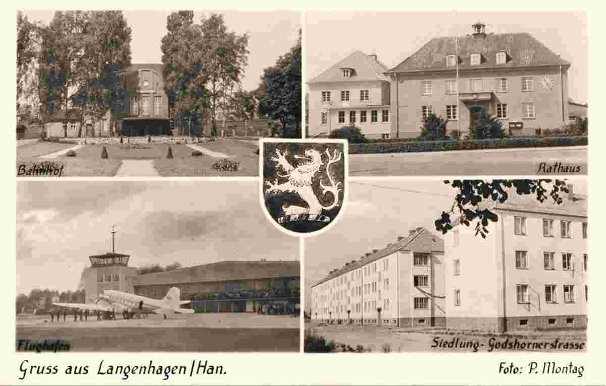 Langenhagen. Bahnhof, Rathaus, Flughafen, um 1950