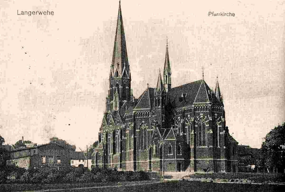 Langerwehe. Pfarrkirche, links - Saal der Gaststätte Josef Claßen, 1907
