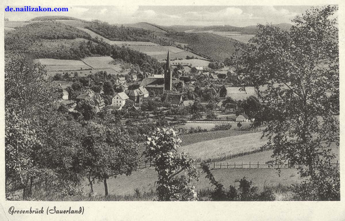 Lennestadt. Panorama von Ortsteil Grevenbrück, 1952