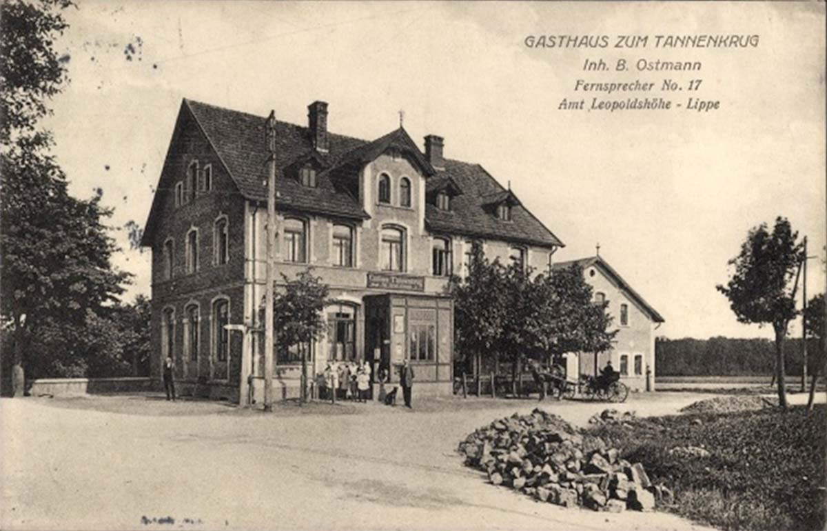 Leopoldshöhe. Gasthaus zum Tannenkrug, Inhaber B. Ostmann, 1916