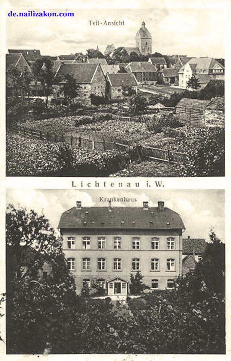Lichtenau. Krankenhaus, Teilansicht der Stadtteil, 1935