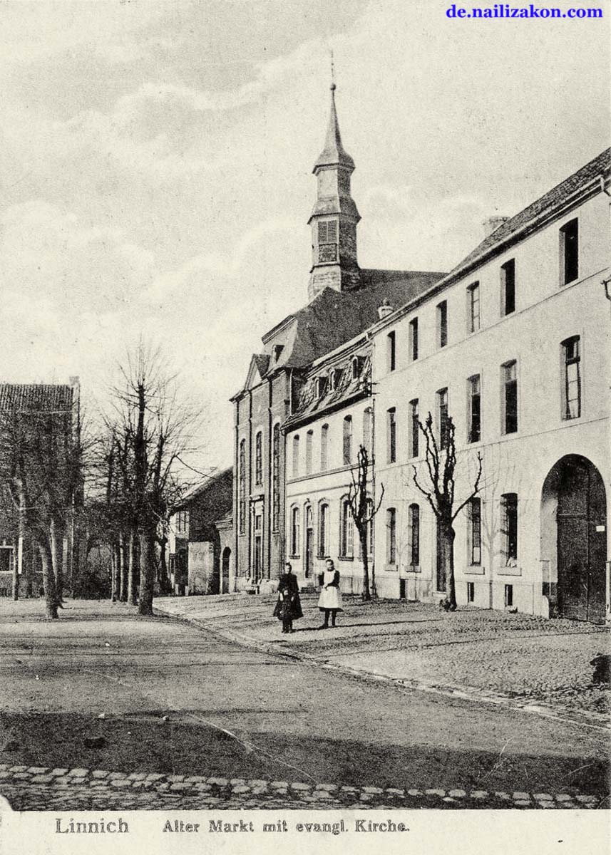 Linnich. Alter Markt mit Evangelische Kirche, 1919