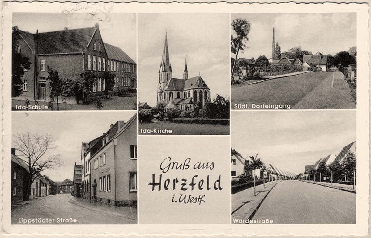 Lippetal. Herzfeld - Ida Schule, Ida Kirche, Südlicher Dorfeingang, Lippstädter Straße, Wördestraße