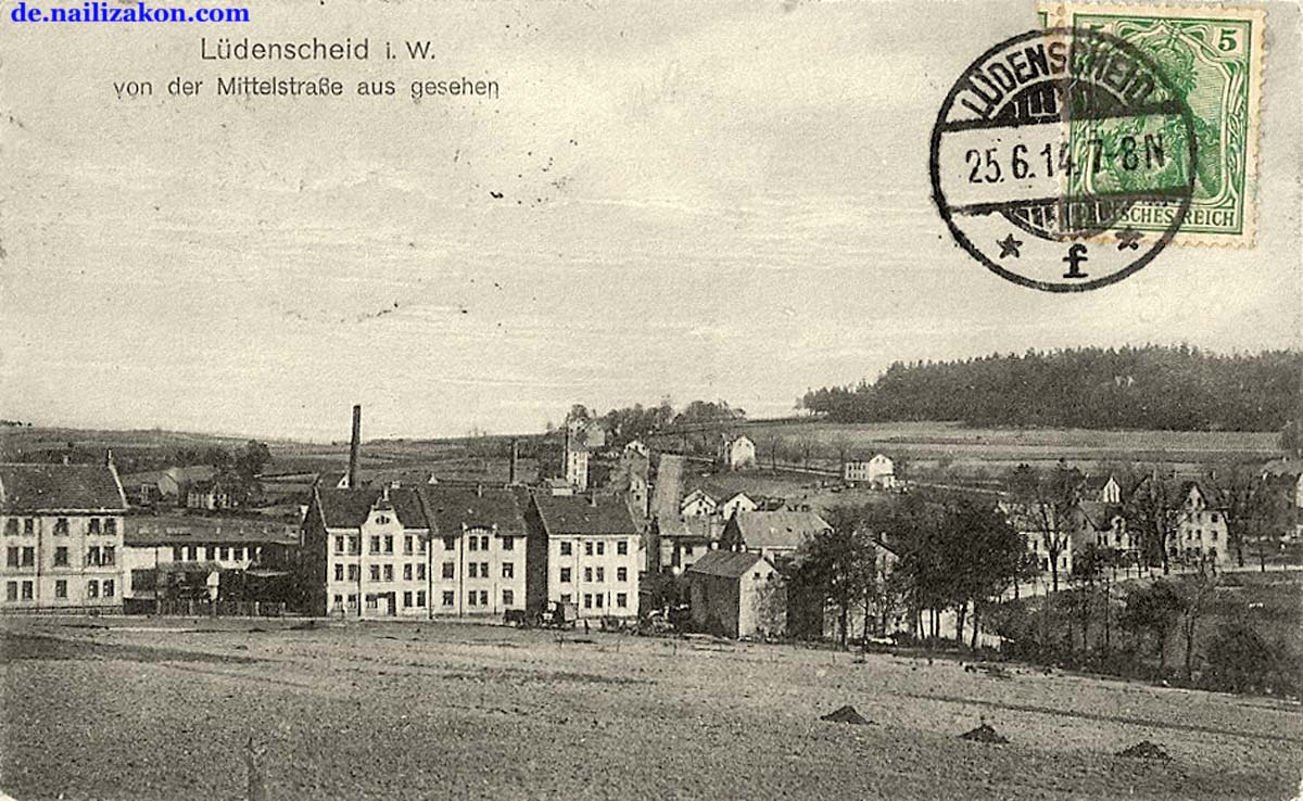 Lüdenscheid. Stadt von der Mittelstraße aus gesehen, 1914