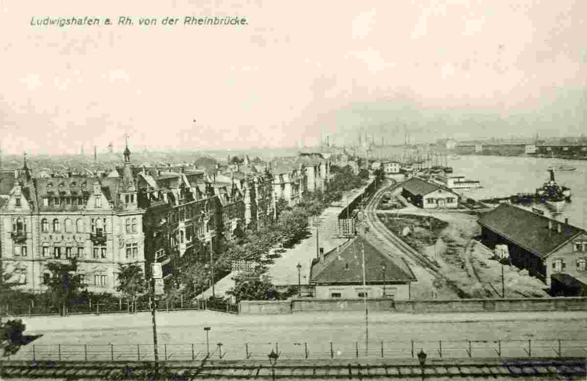 Ludwigshafen am Rhein. Panorama aus der Rheinbrücke, 1909