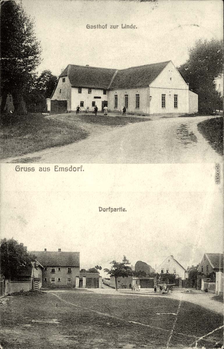 Landsberg. Emsdorf - Gasthof zum Linde und Dorfpartie, 1914