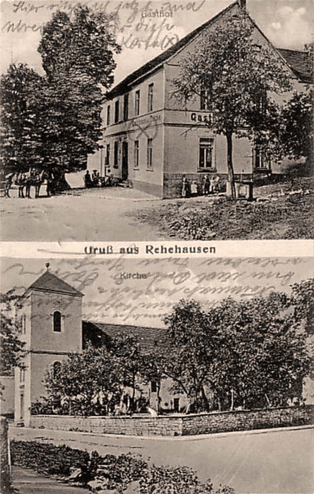 Lanitz-Hassel-Tal. Rehehausen - Gasthof und Kirche, 1918