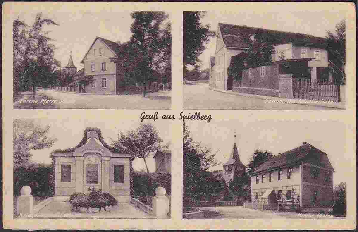 Lanitz-Hassel-Tal. Spielberg - Kirche, Pfarre, Schule, Gasthaus, Kriegerdenkmal, um 1930