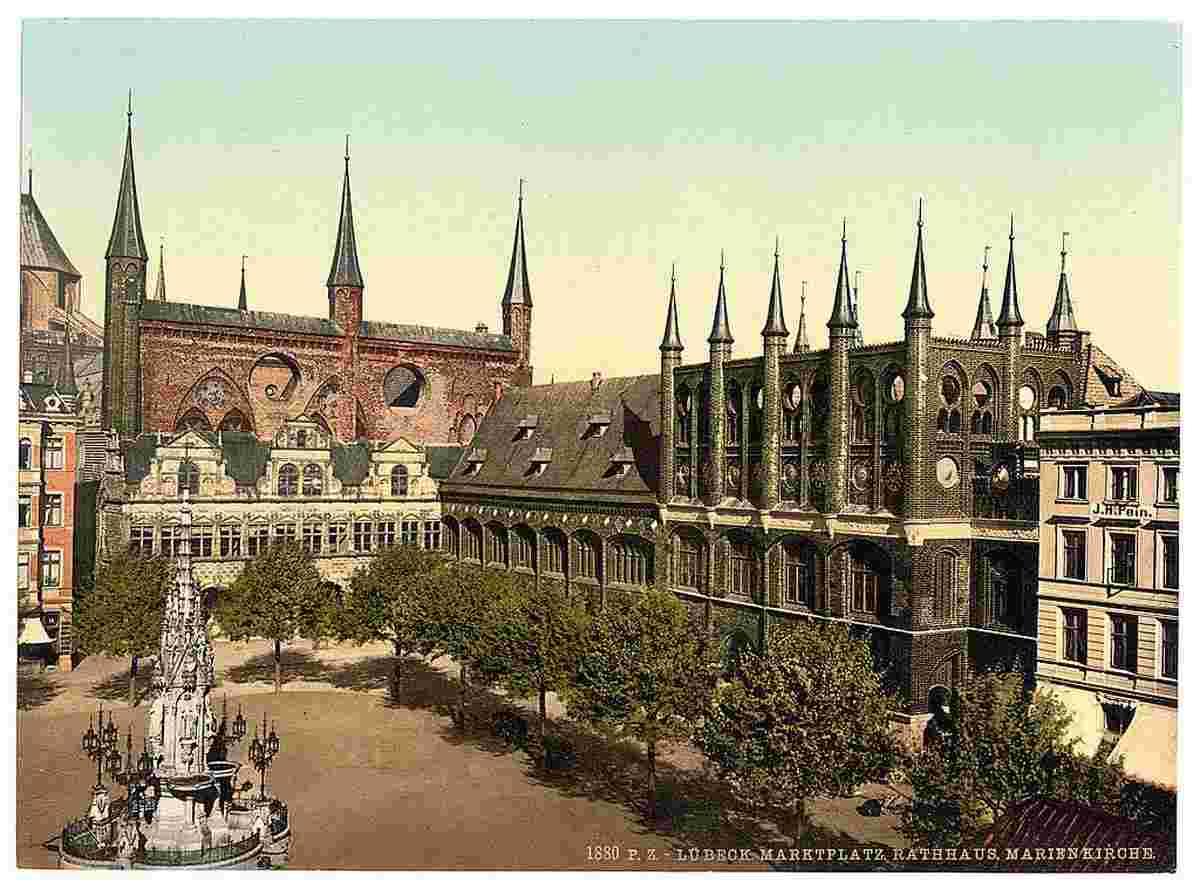 Lübeck. Rathhaus, Marktplatz, Marienkirche