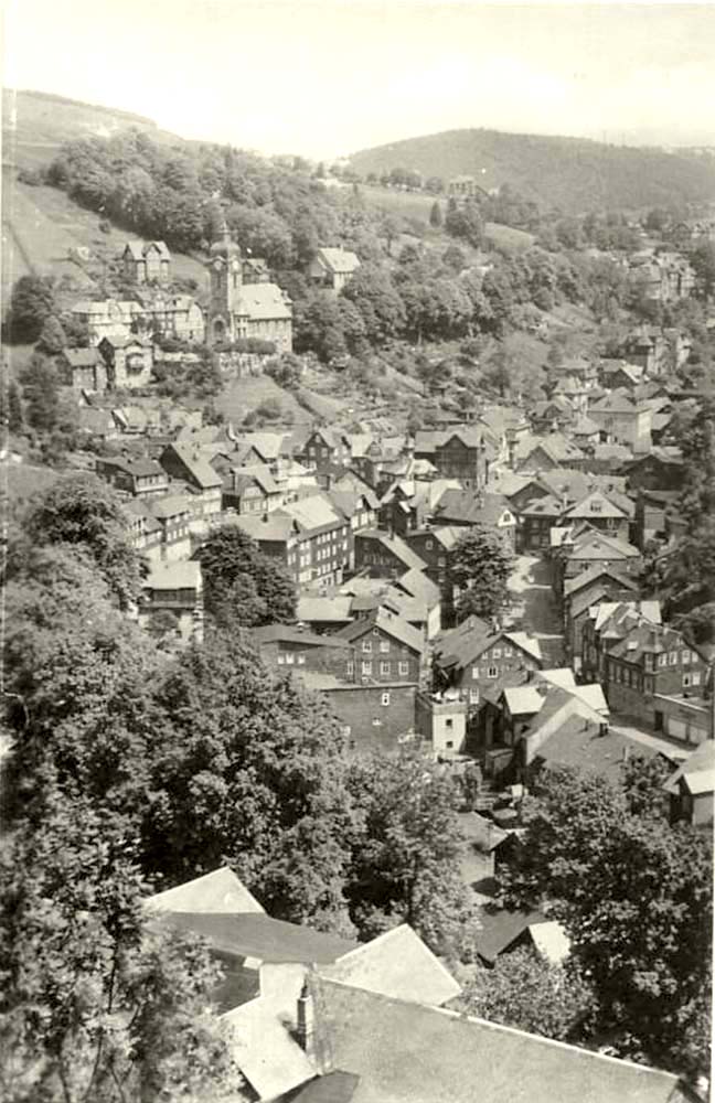 Lauscha. Panorama der Stadt, um 1960