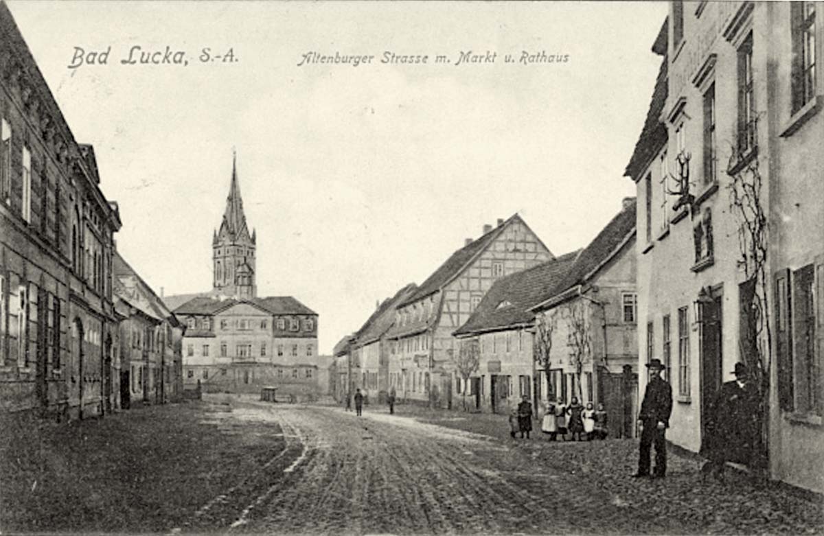 Lucka. Altenburger Straße mit Markt und Rathaus, 1912