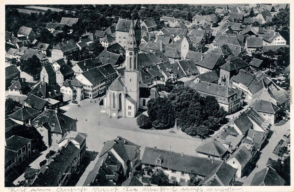 Markdorf. Markt mit Kirche, 1937