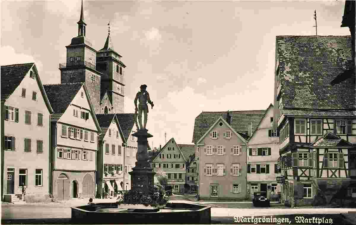 Markgröningen. Marktplatz mit brunnen und Kirche