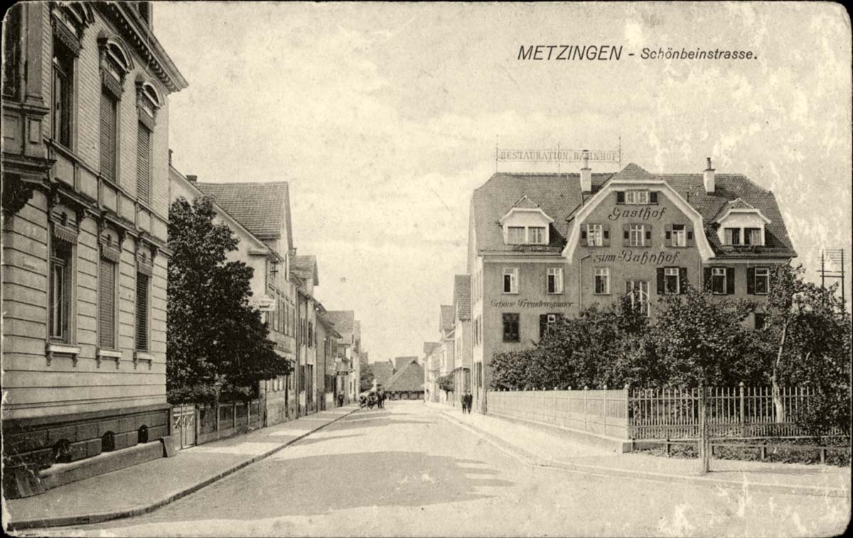 Metzingen. Gasthof und Restauration zum Bahnhof am Schönbeinstraße, 1916