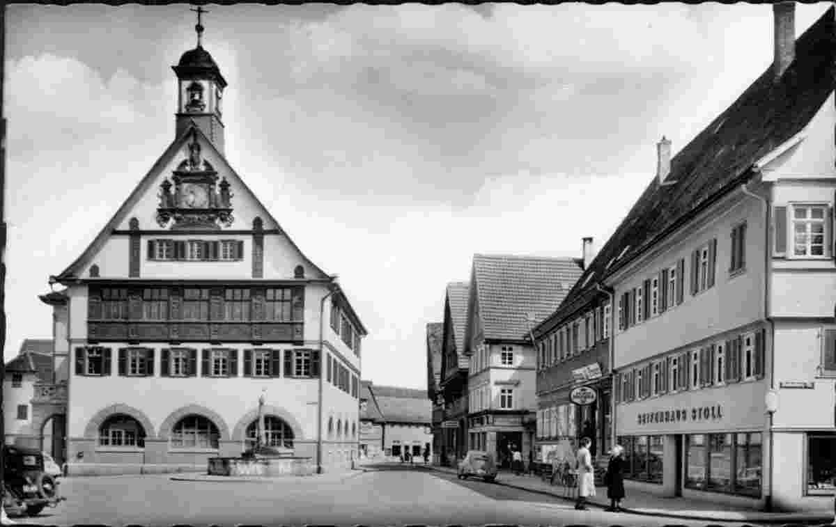 Metzingen. Marktplatz mit Rathaus, 1960
