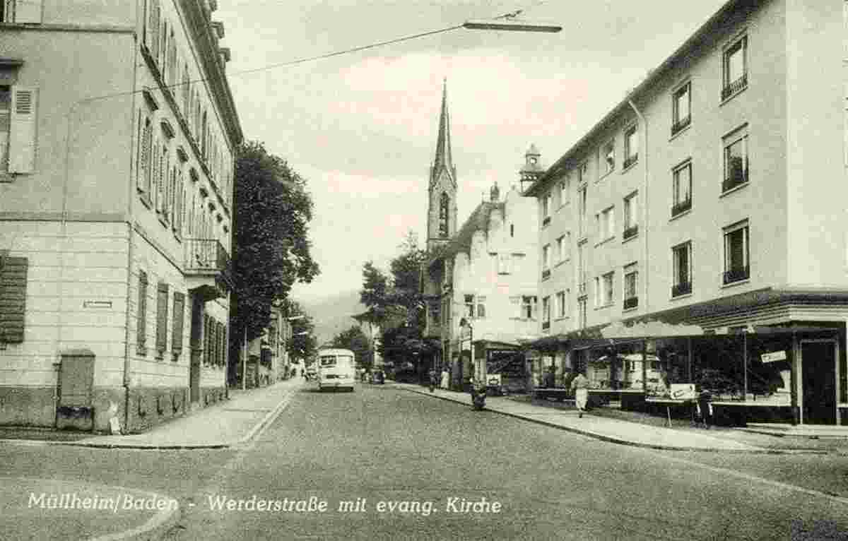 Müllheim. Panorama von Werderstraße mit evangelische Kirche