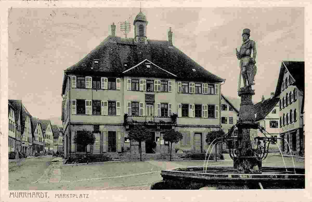 Murrhardt. Marktplatz, Rathaus und Herzog Christoph Brunnen