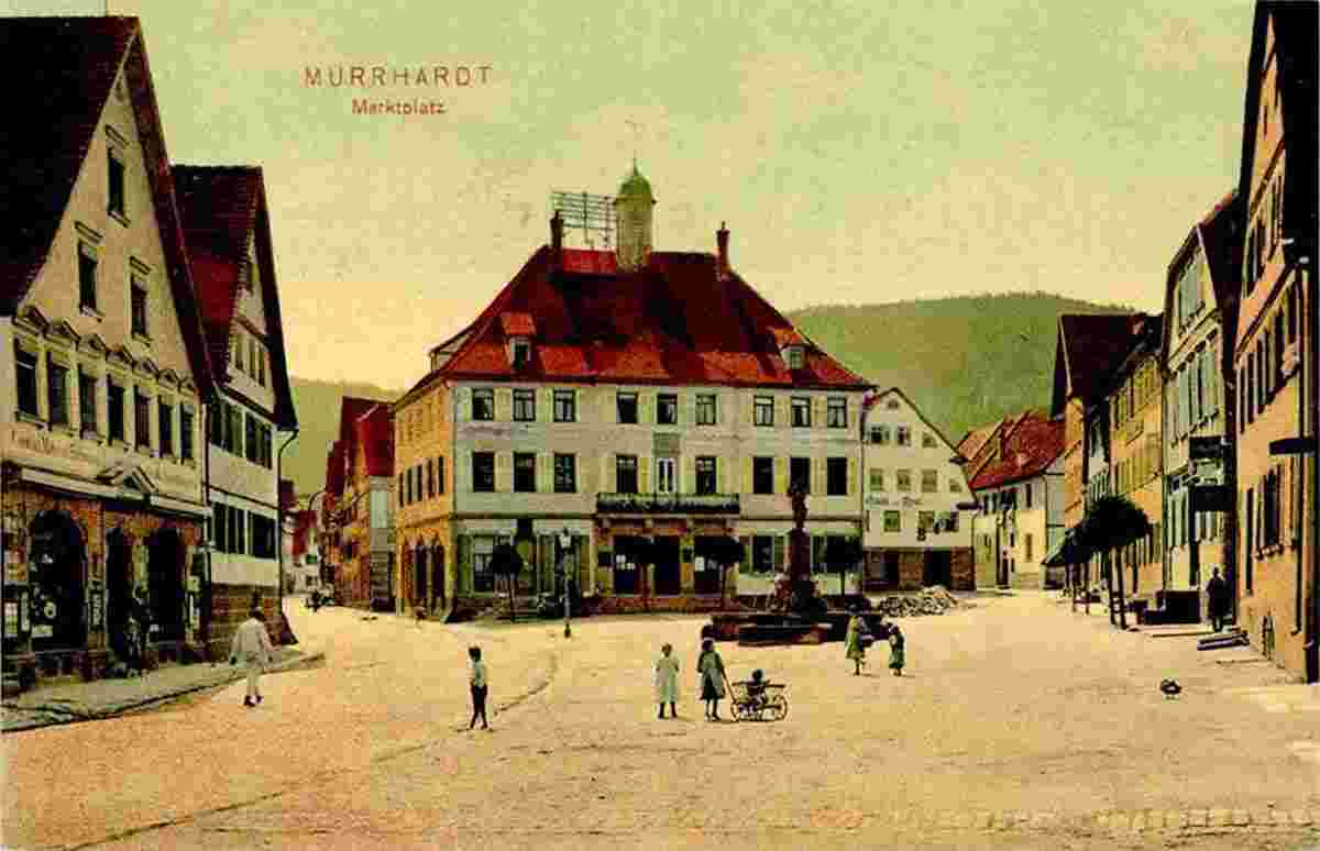Murrhardt. Marktplatz, Rathaus und Herzog Christoph Brunnen