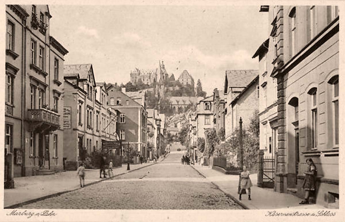 Marburg. Kasernenstraße mit Blick zum Schloß
