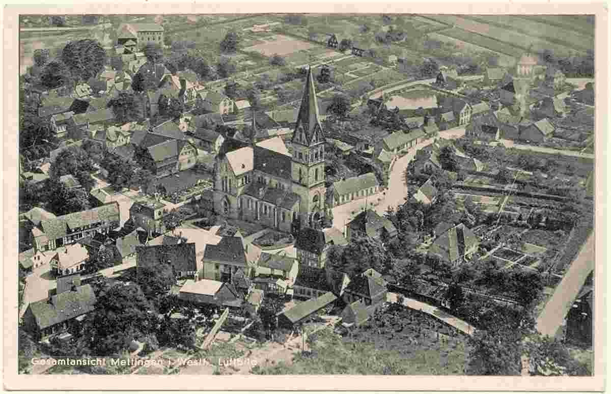 Mettingen. Luftaufnahme, Kirche