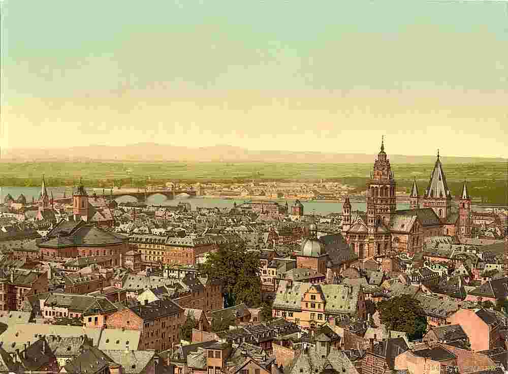 Mainz. Panorama der Stadt und Rhein, 1890