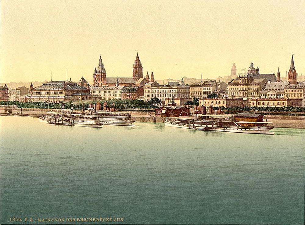 Mainz. Panorama der Stadt und Rhein von Rheinbrücke, 1890