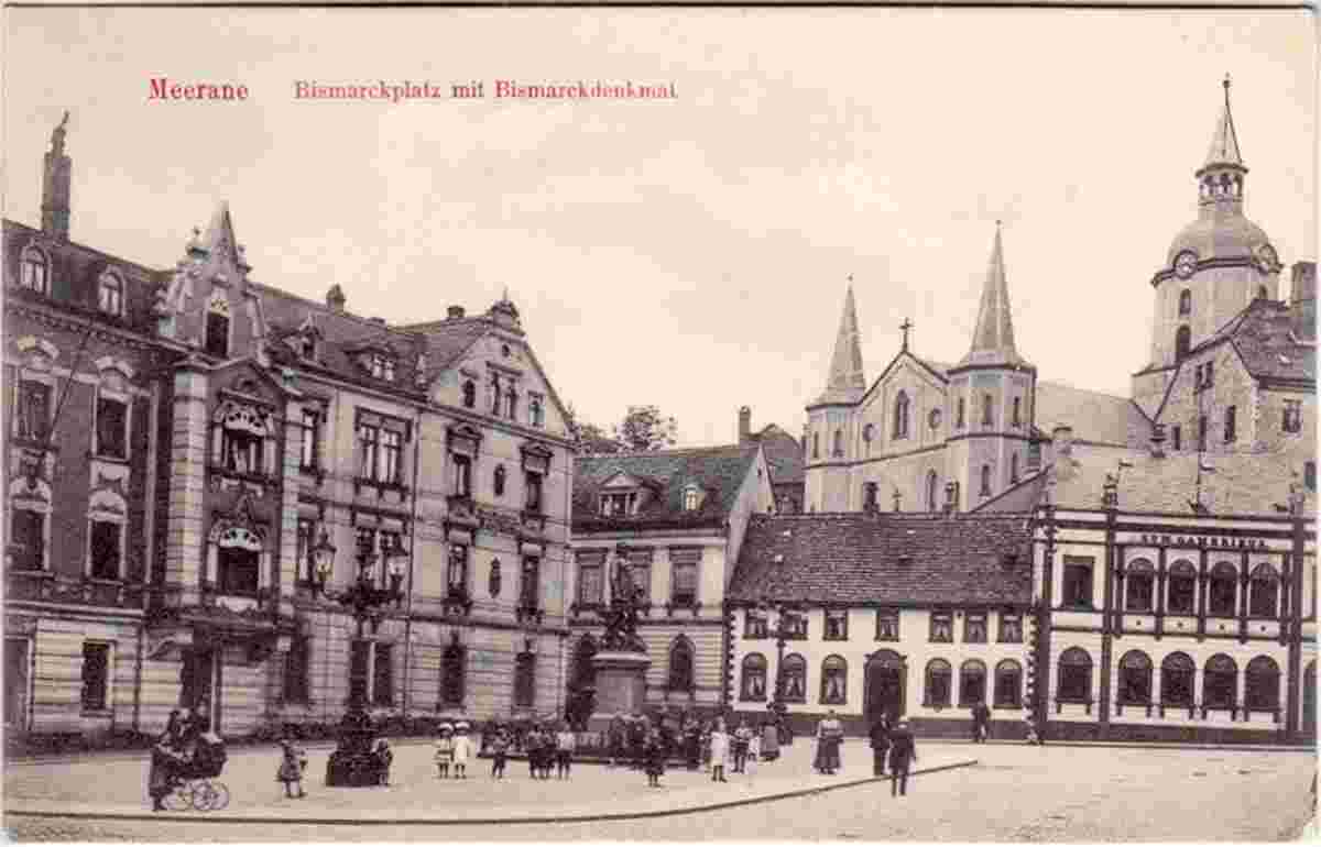 Meerane. Bismarckplatz mit Bismarckdenkmal