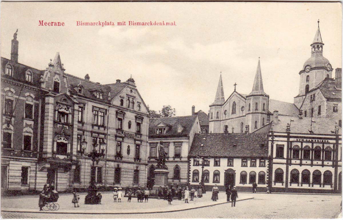 Meerane. Bismarckplatz mit Bismarckdenkmal