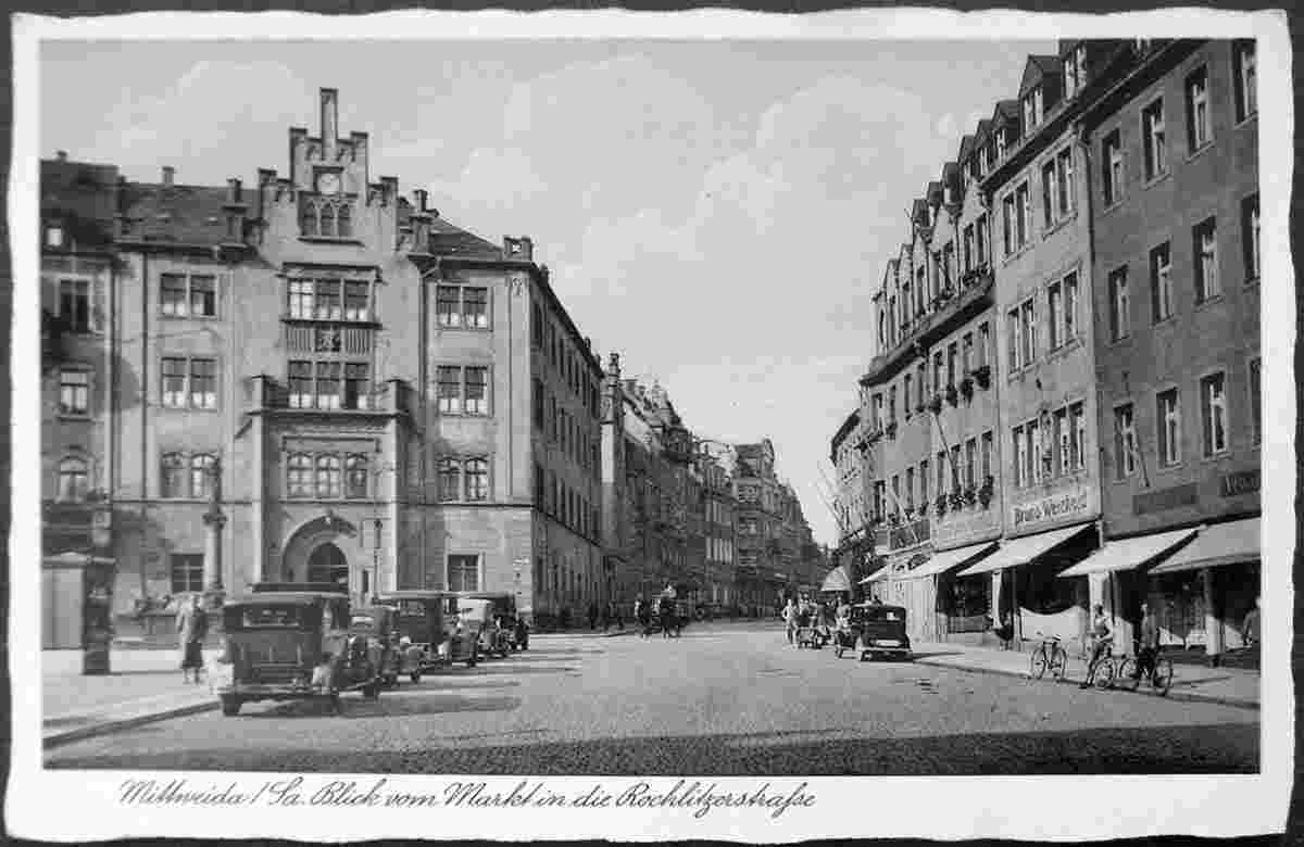 Mittweida. Blick vom Markt in die Rochlitzer Straße, 1941