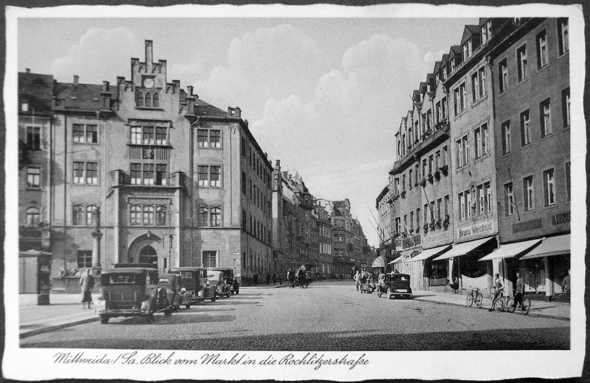 Mittweida. Blick vom Markt in die Rochlitzer Straße, 1941