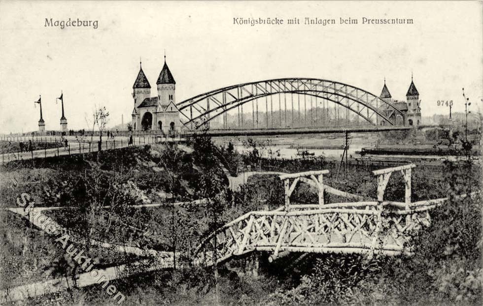 Magdeburg. Königsbrücke mit Anlagen beim Preussenturm