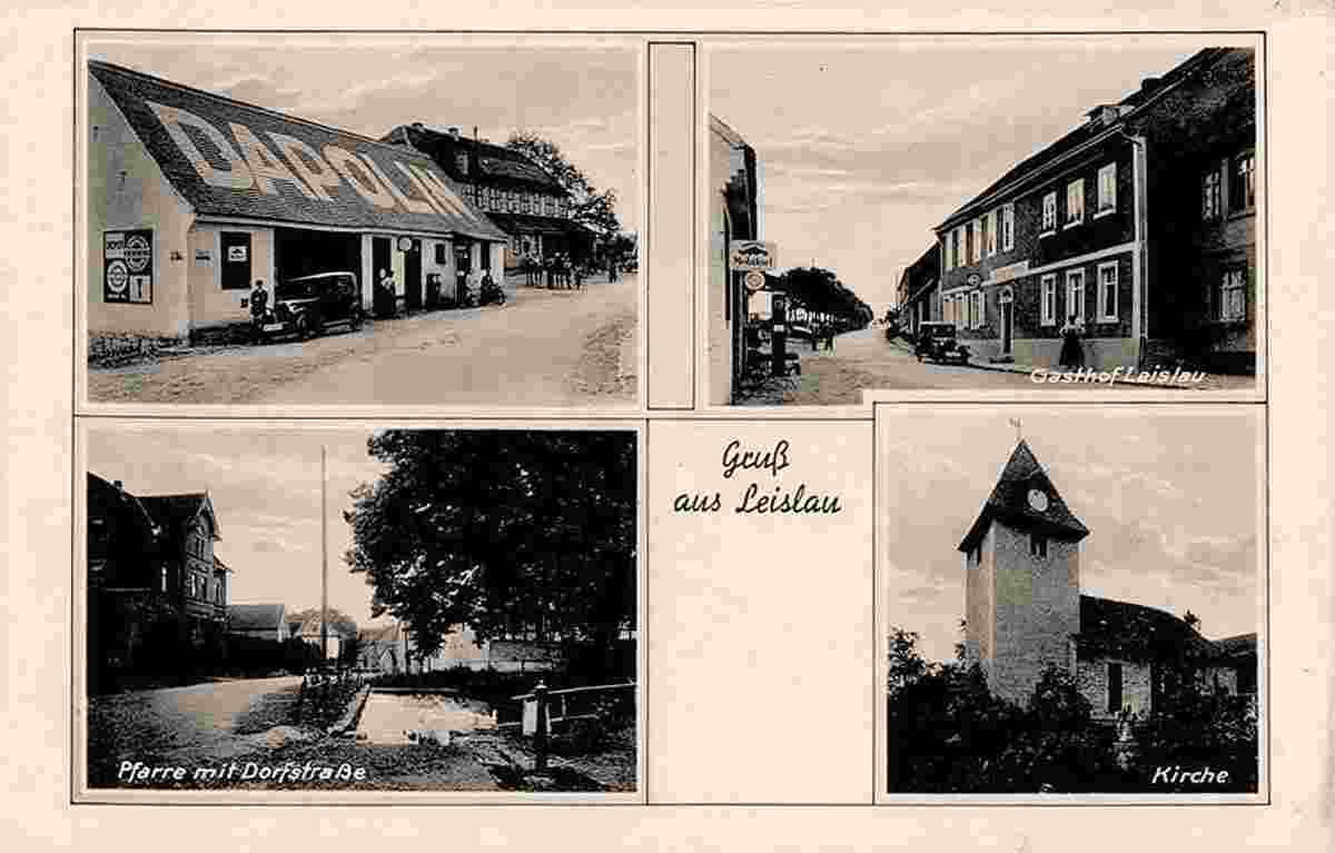 Molauer Land. Leislau - Gasthof, Dorfstrasse, Kirche