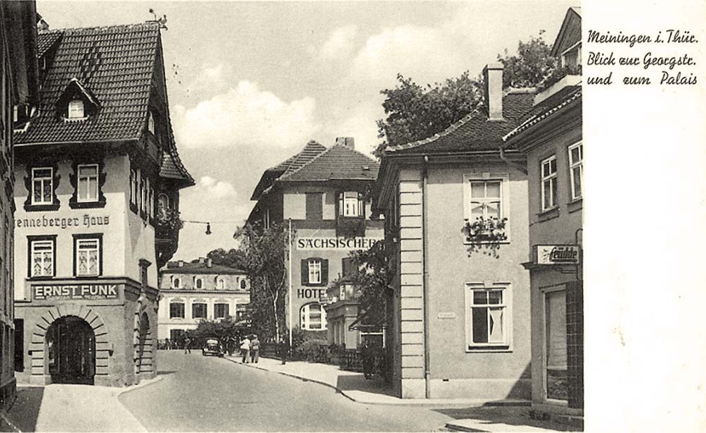 Meiningen. Henneberger Haus und Hotel 'Sächsischer Hof' an Georgstraße, 1940